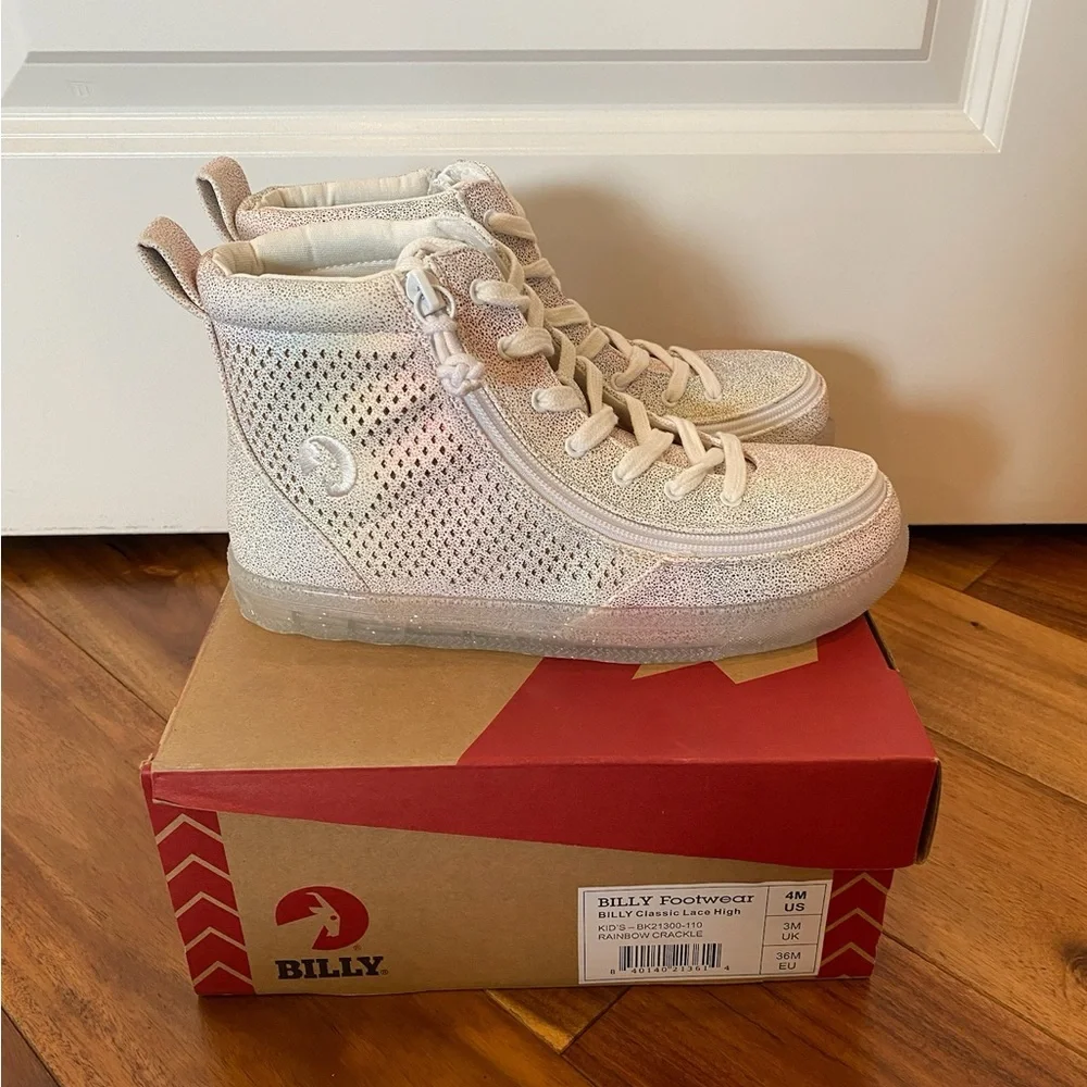 NEW BILLY Kids Classic Lace High-Tops - Rainbow Crackle White - Picture 6 of 6